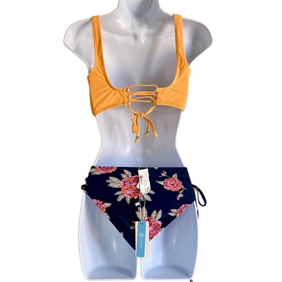 Cupshe Solid Top Floral Bottom Bikini 2 Piece Swimsuit Set Women's Small NEW - Picture 4 of 12
